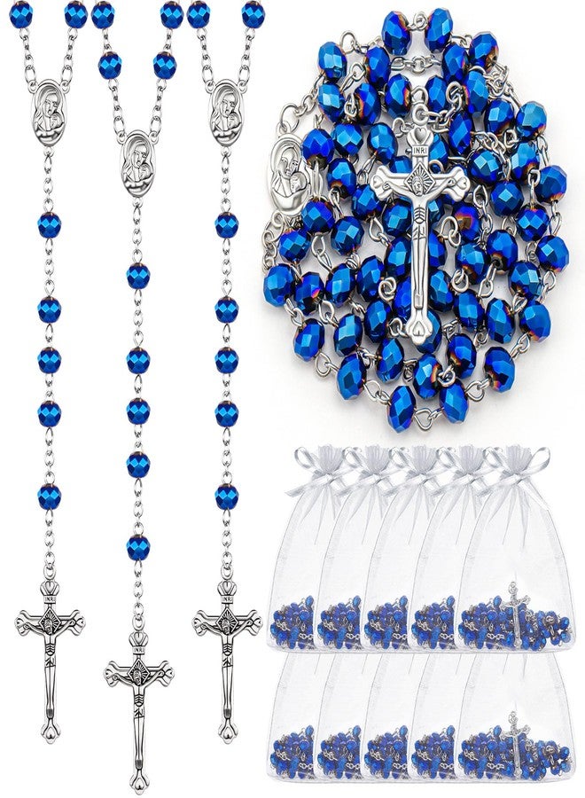 ROCEEI 12 Pcs Catholic Rosary Beads Necklace with Jesus Crucifix Catholic Rosary Prayer Gifts with White Organza Bags (Blue) - Image 1